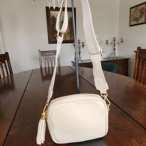 Italian Pebbled Leather Camera Crossbody Box Bag Cream Clean Quiet Luxury 90s